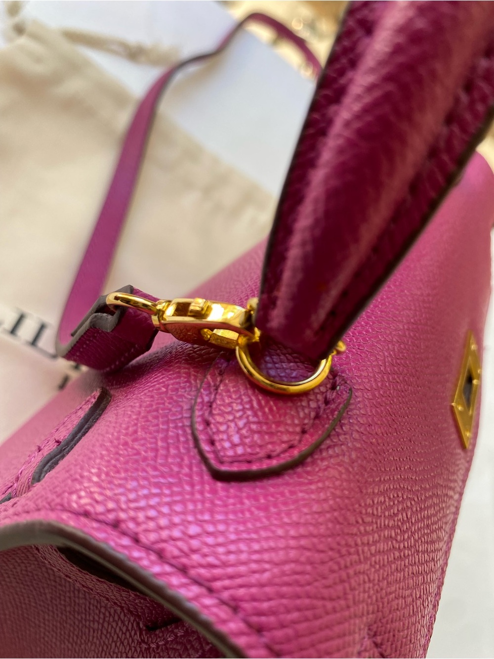 Lily & Bean Purple Pink Leather Top-Handle Kelly Bag - Picture 5 of 10